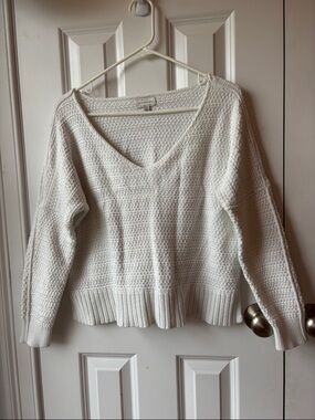 Lucky Brand Cream V-Neck Textured Knit Sweater